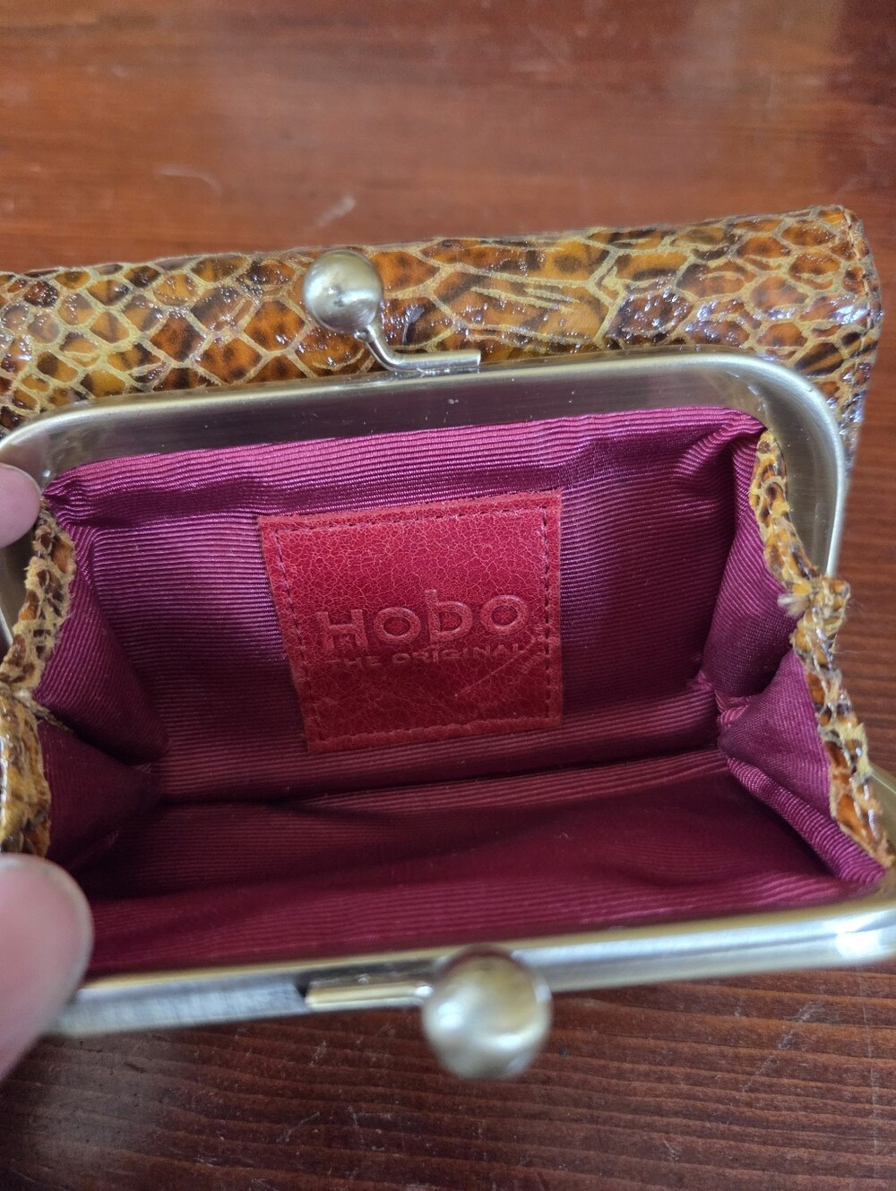 HOBO Brown Snakeskin-Patterned Coin Wallet with Silver Frame - Picture 3 of 5